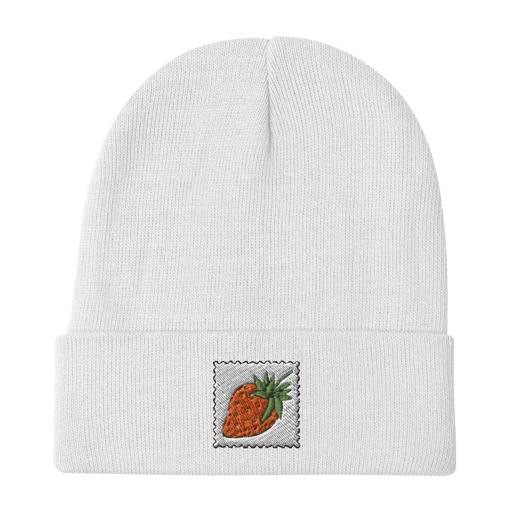 "Tab" Strawberries Embroidered Beanie